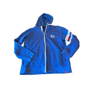 ES SKATEBOARDING Hoodie Full Zip Blue Orange White Stripe Logo Size XXL